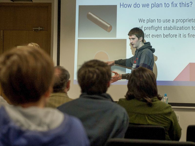 FREE PIC - NO REPRO FEE - Jan 23, 2016
Conor Murphty from the Patrician Academy, Mallow speaking at the HighTech TY - TechnoDen Innovation Competition 2016 which took place at the Tyndall National Institute in Cork.
Pic: Ger McCarthy