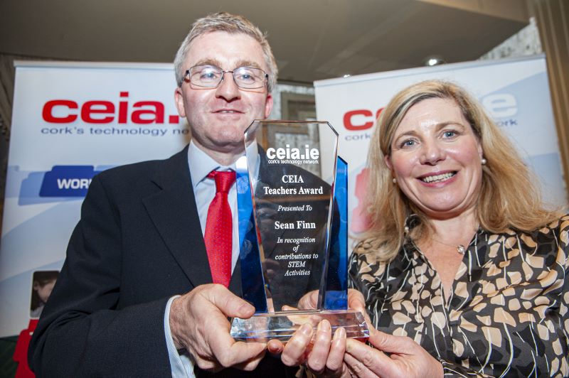 FREE PIC - NO REPRO FEE - Feb 11, 2020
Valerie Cowman, chair of Cork ETB presenting Sean Finn, Col. Daibheid with the CEIA Teachers' Award in recognition of his contributions to STEM Activities
at the 35th AGM of the CEIA, Cork's Technology Network which