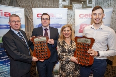 FREE PIC - NO REPRO FEE - Feb 11, 2020
Cathal Reilly (left), chairman of the CEIA making a presentation to Conor Walsh, CIT Elecronic and Electrical Eng Dept Student of the Year 2019 along with Valerie Cowman, Chair of Cork ETB presenting Barry Ryan, who